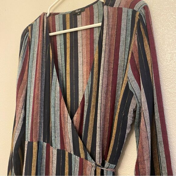 Rails Lola preppy minimalist striped v neck wrap dress linen coastal S - Picture 6 of 12